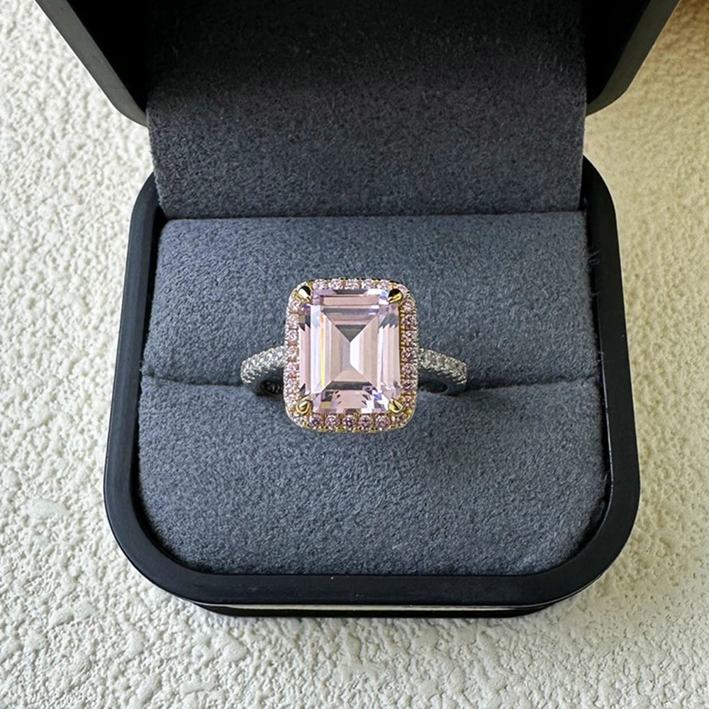 Wong Rain Classic 925 Sterling Silver 5.5CT Emerald Cut Citrine Pink Sapphire Gemstone Engagement Jewelry Wedding Women Ring