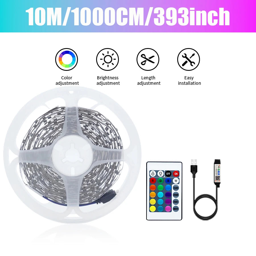 Colorful LED light strip with 24 key remote control APP to control indoor party atmosphere lights, 1/2/3/5/10/15/20M for you to