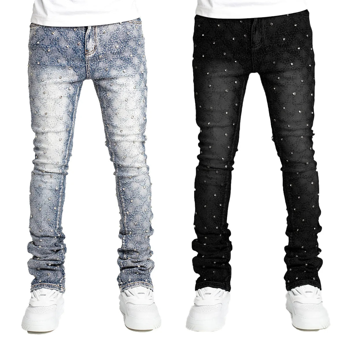Jeans Denim Men Long Pants Flare Pant Hole Sheath High Waist Casual Punk Gothic Streetwear Straight Trousers Autumn Winter