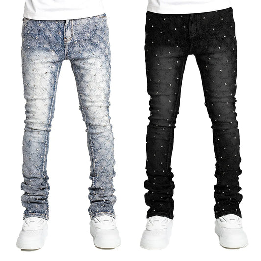 Jeans Denim Men Long Pants Flare Pant Hole Sheath High Waist Casual Punk Gothic Streetwear Straight Trousers Autumn Winter