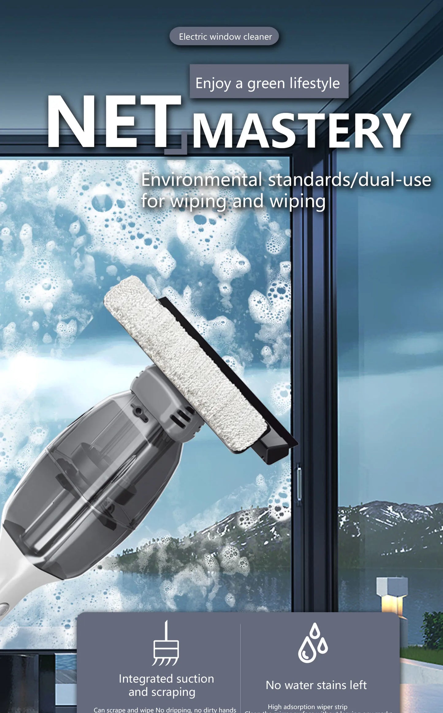 Window Cleaner Electric Glass Handheld Cordless Window Cleaning Tools Multifunctional Wireless USB Rechargeable Vacuum Cleaner