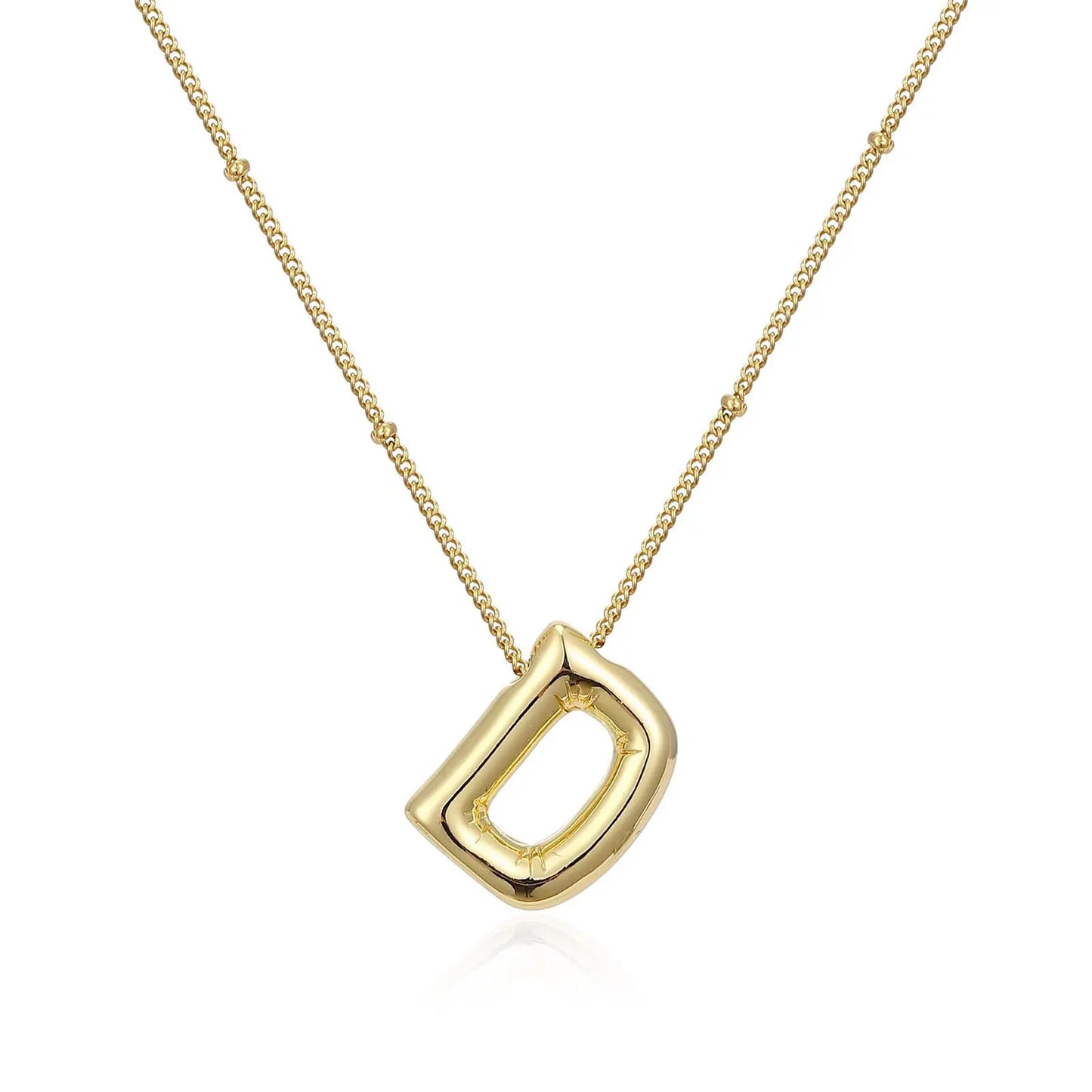 LATS Gold Plated Metal Chunky Alphabet Balloon Bubble Initial Letter Pendant Necklace for Women Men Boy Fashion Jewelry