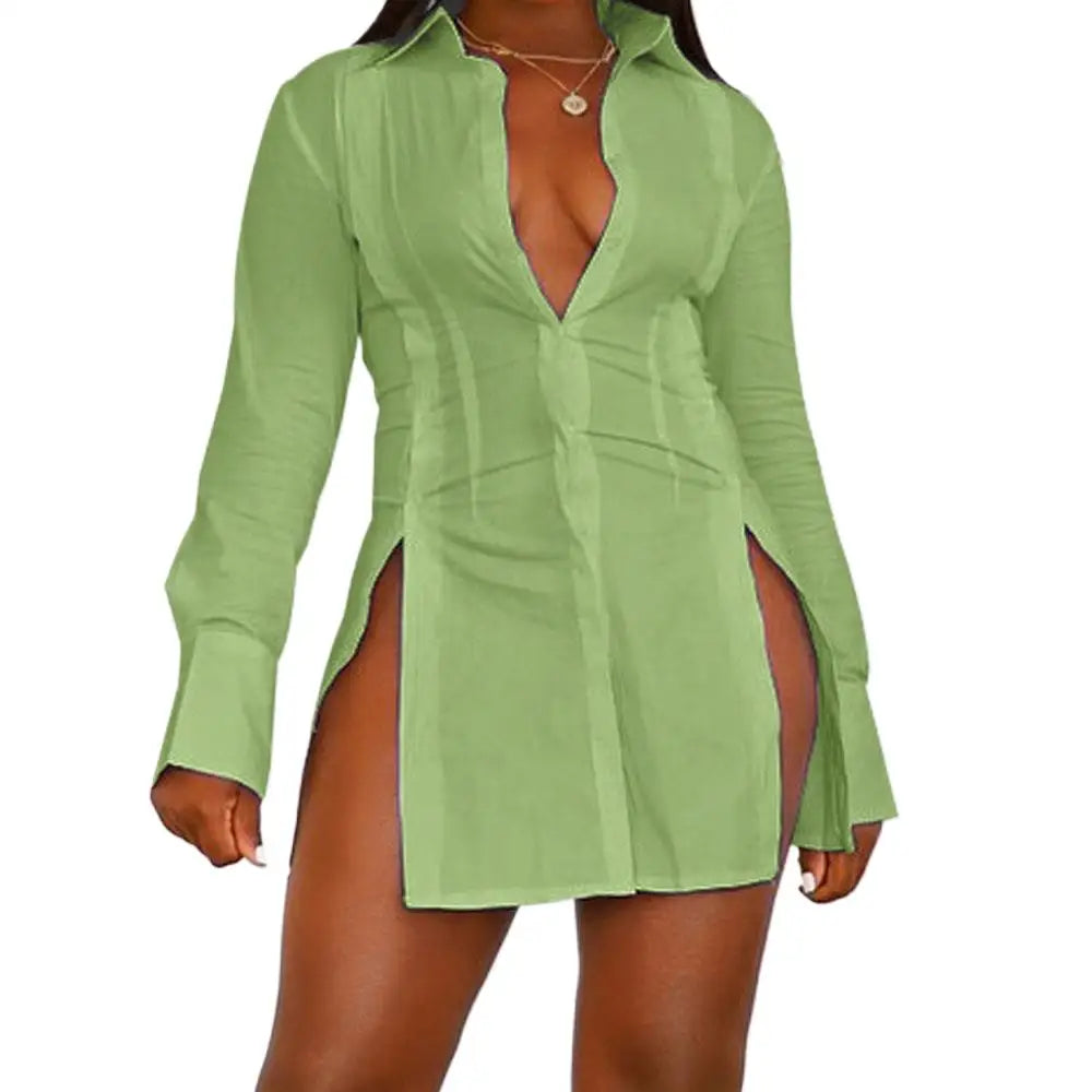 Women Front Split Button Noted Blouse Tops Summer Spring Lady Slim Long Sleeve Solid Business OL Asymmetrical Blouse Shirts