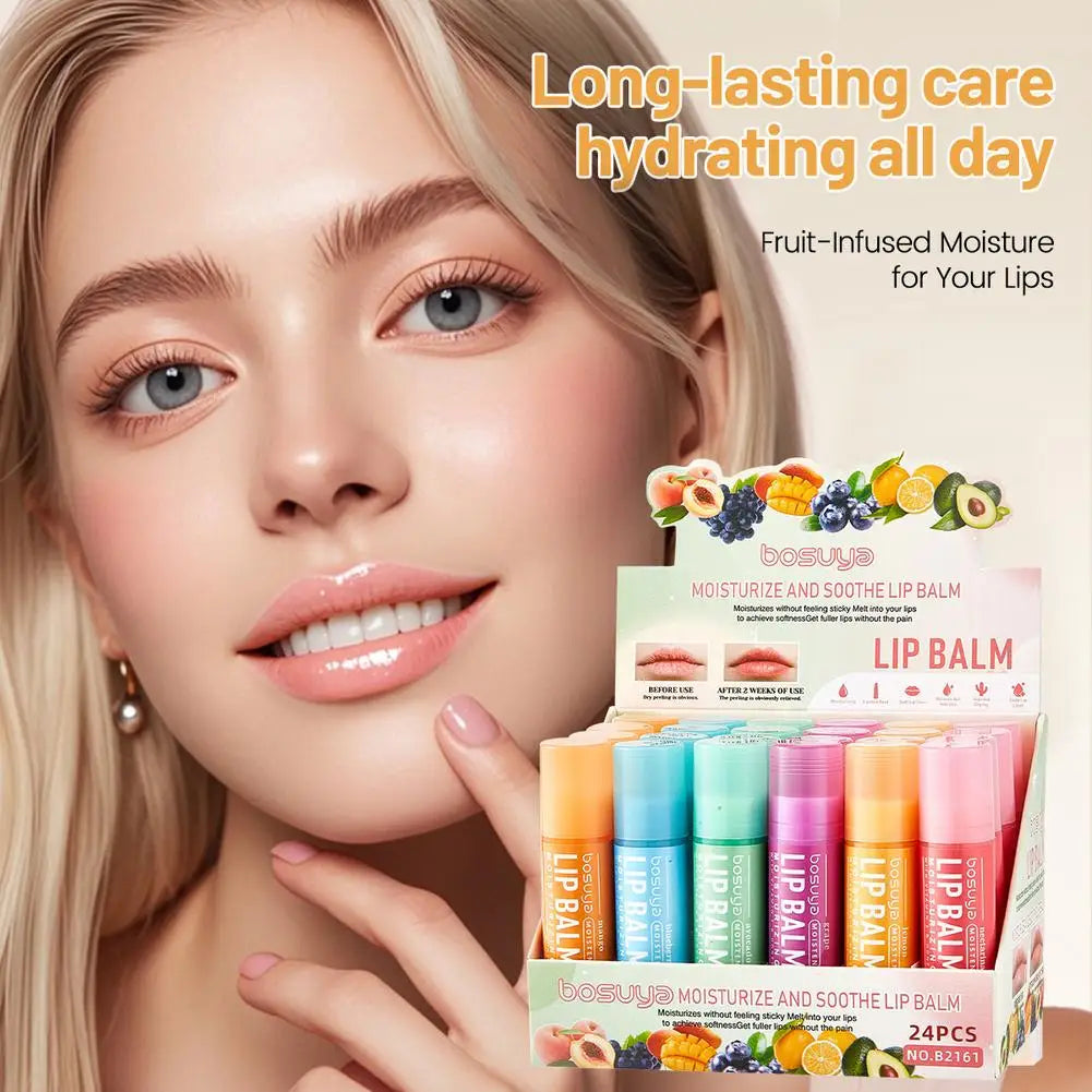 6/24pcs Assorted Fruit Flavor Lip Balm Set - Hydrating, Nourishing & Prevents Chapped Lips - Care for Dry Lips & Fine Lines