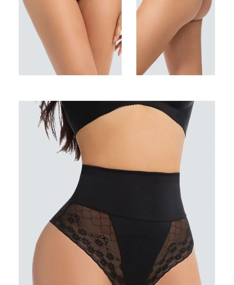 High Waist Tummy Control Women Seamless Panties Sexy Flroal Lace Splicing Thongs Tight Elastic Breathable Soft Lingerie
