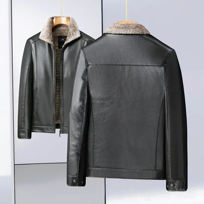 Large size men's PU leather jacket male tide winter extra large men loose man leather jacket fleece 7XL 6XL waterproof jacket