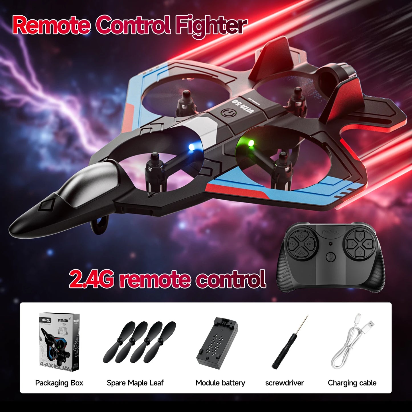 V50 RC Plane 2.4G Remote Control Aircraft 360° Stunt Helicopter Glider with Light Fighter Airplane Toy for Boys Children Gifts