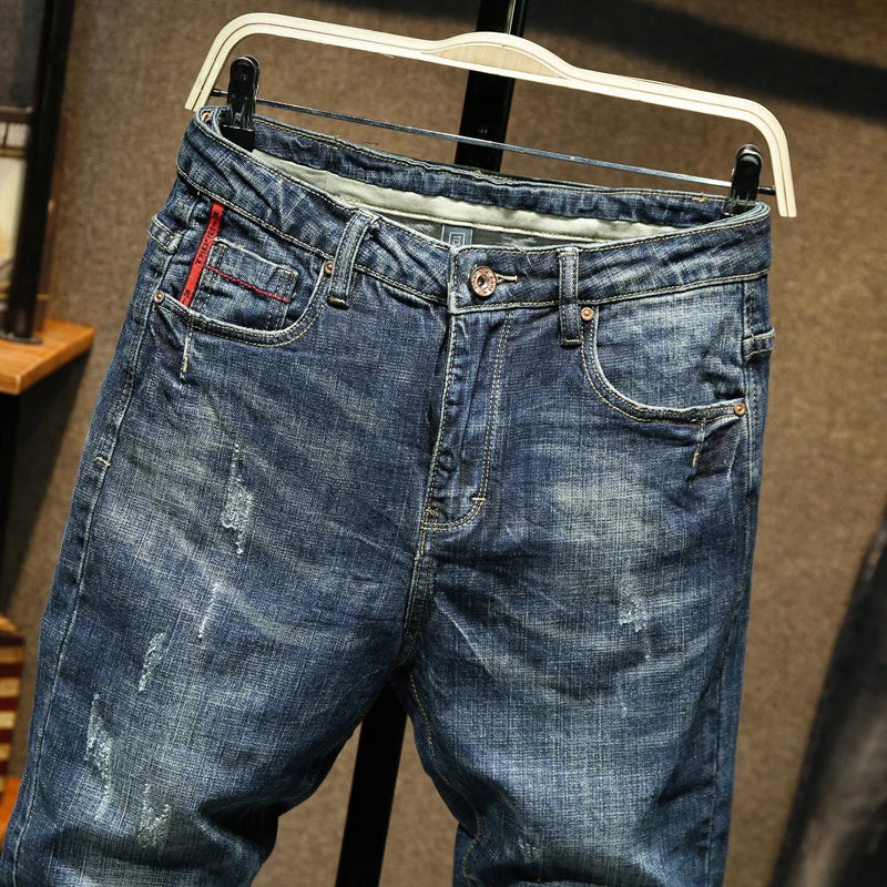 KSTUN Jeans Men New Arrivals Autumn Winter Direct Straight Retro Blue Stretch Vintage Casaul Streetwear Moto Biker Jeans Size 40