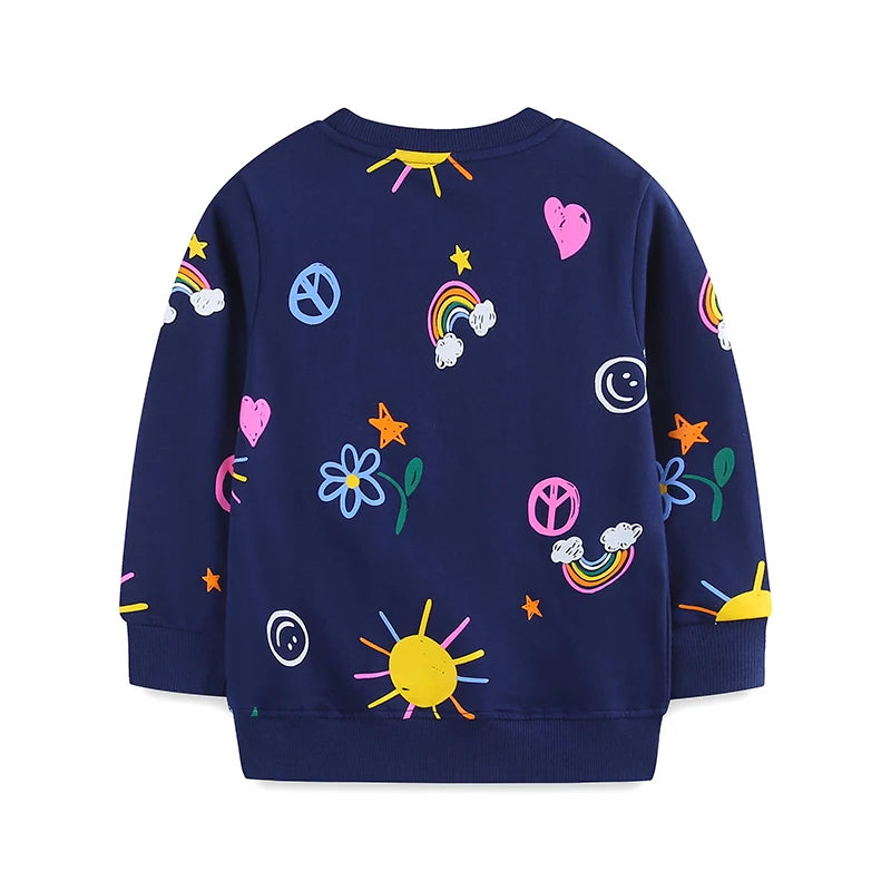 Little maven Children's Clothing Kids Clothes Girls 2026 New Autumn Spring Cartoon Rainbow Flowers Sweatshirts Tops Cotton