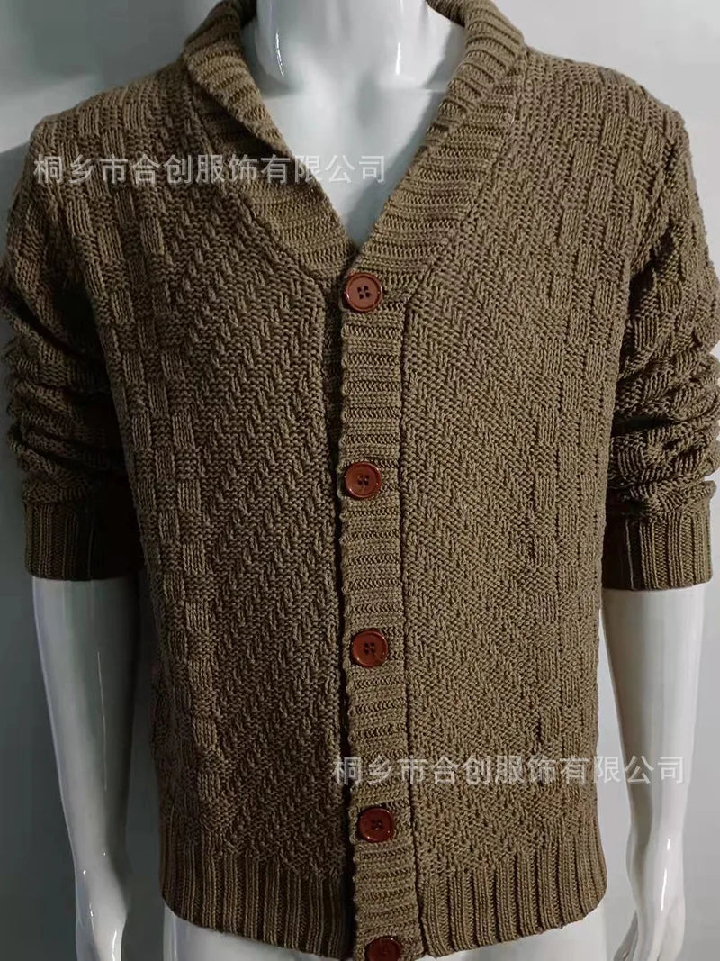 New Style Solid Color Sweater for Men in Autumn and Winter 2024, Retro Lapel, Knitted Long-sleeved Cardigan Sweater Coat S-3XL