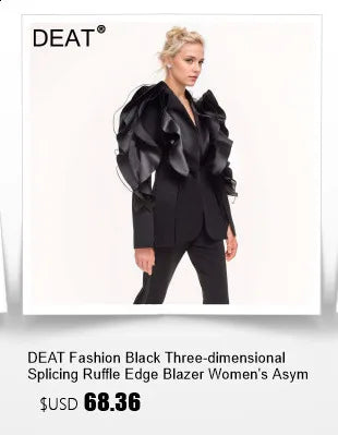 DEAT Fashion Women's Blazer Notched Collar PU Patchwork Knitted Super Waist Silhouette Suit Jackets Spring 2025 New 17A2010H