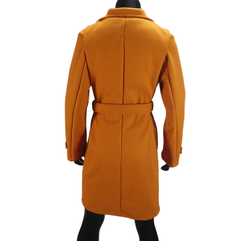 Women's Wool Blend Coat Winter Warm Single Breasted Jacket with Turn-down Collar Long Outerwear Female Clothing