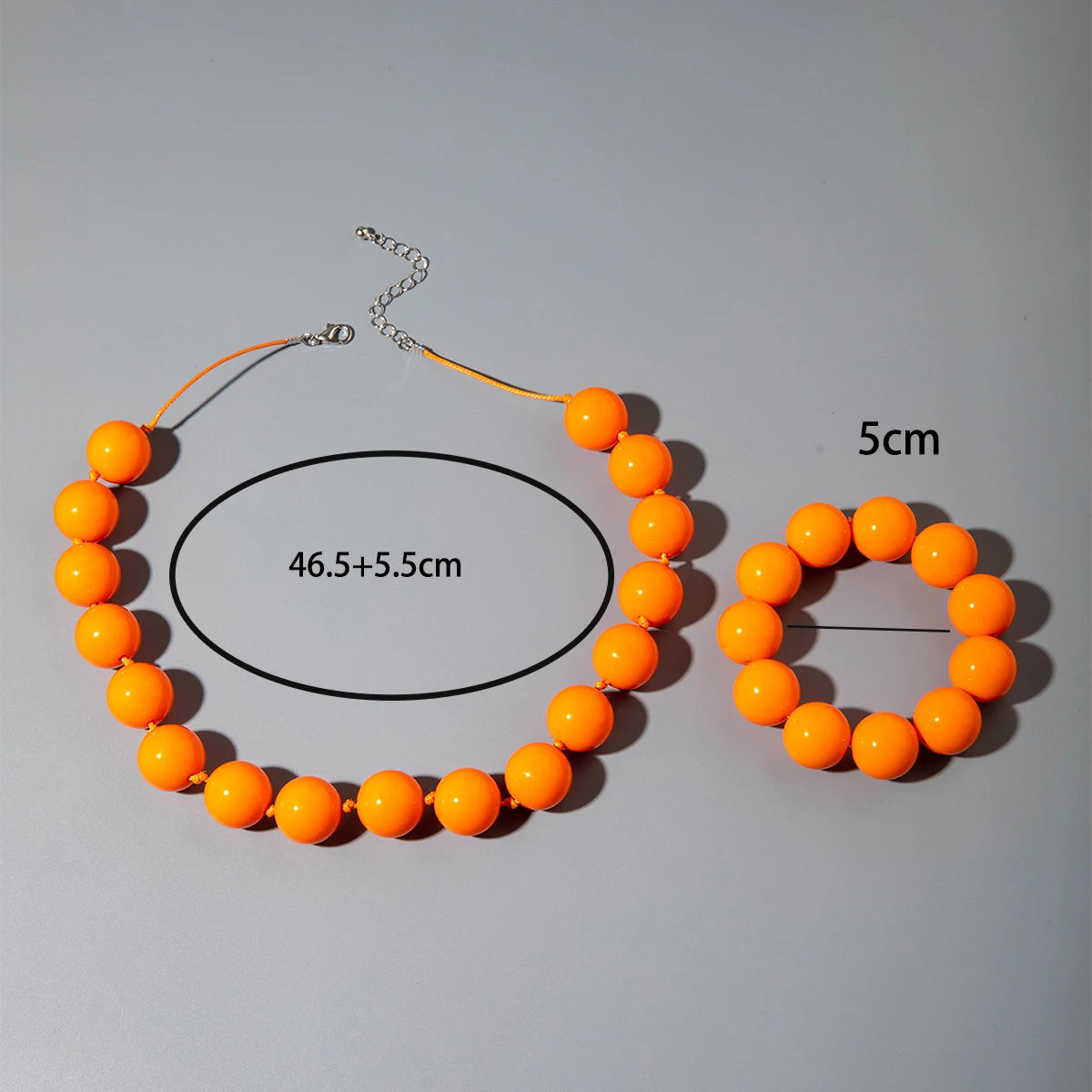 Docona Fashion Colorful Resin Big Beads Necklace Bracelet Set for Women Personality Originality Holiday Jewelry Accessories Gift