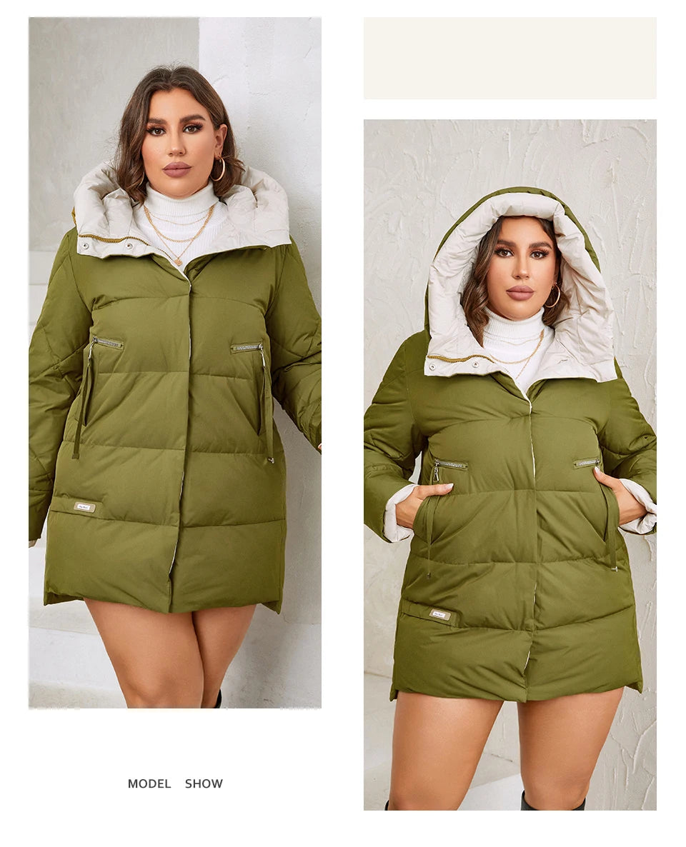 HaiLuoZi 2023 New Plus Size Women Winter Jacket XL-6XL Thick Female Outwear Slant Pockets High-quality Quilted Women's Coat 1115