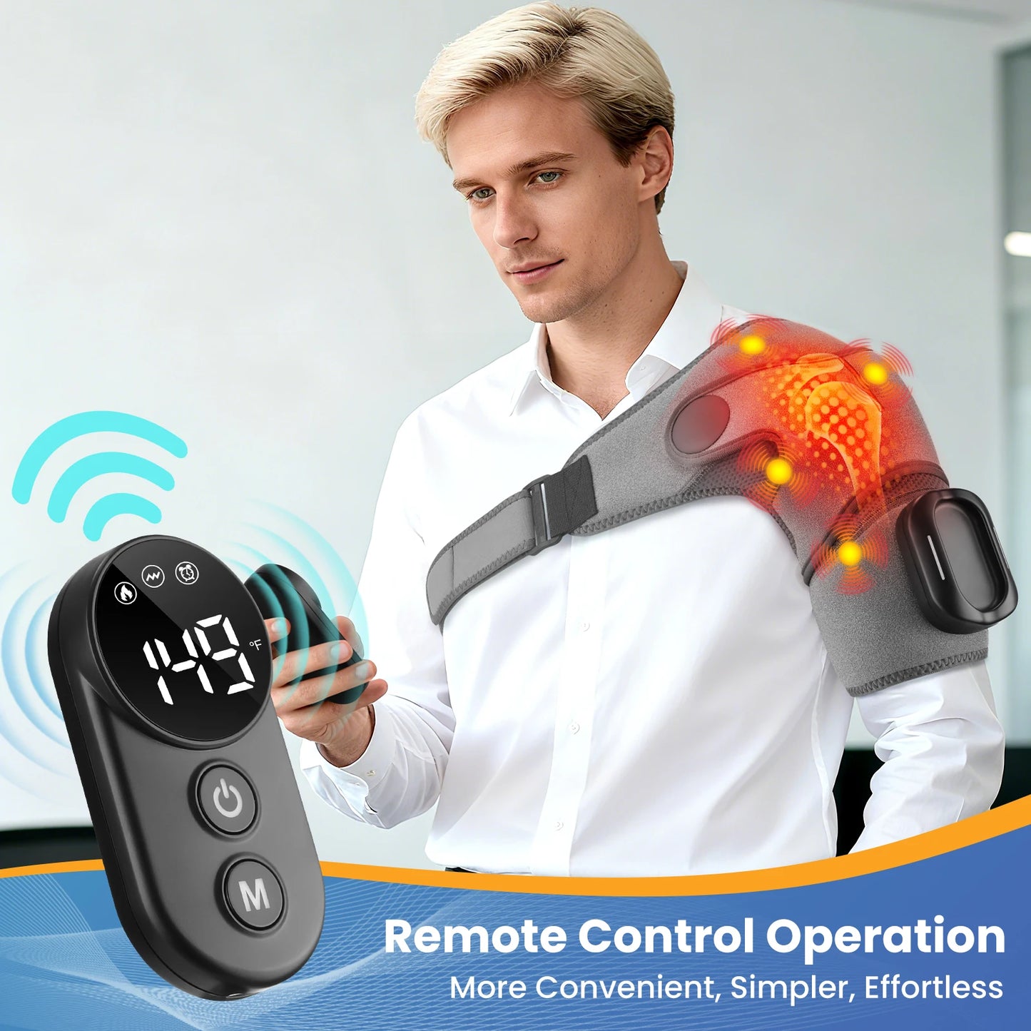 New Magnetic Remote Shoulder Massager,Cordless Heating,  4 Motors Vibration Massage,Timer Hot Compress Shoulder Pad,Muscle Relax