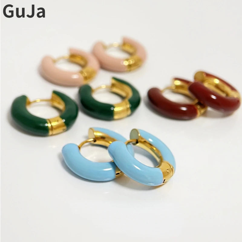 Modern Jewelry Round Colorful Enamel Green Blue Pink Red Buckle Earrings For Women Girl Gift Elegant Temperament Accessories