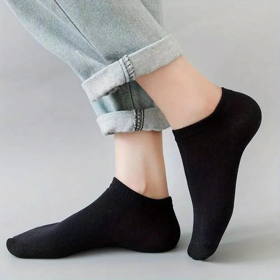 20 Pairs Men's Boat Socks Business Sport Sweat Absorption Mature Summer Autumn Solid Color Non Pilling Versatile Ankle Socks ﻿