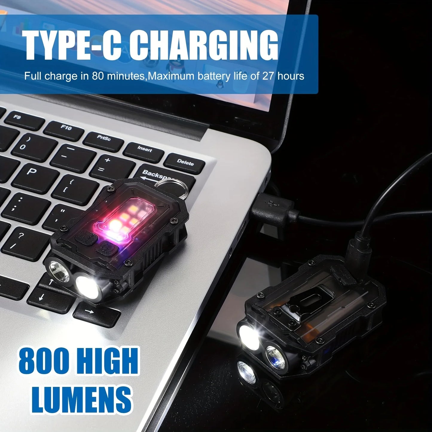 Mini Keychain Flashlight USB Charging Super Bright Torch IP65 Waterproof Emergency COB LED Work Light for Camping Fishing Hiking