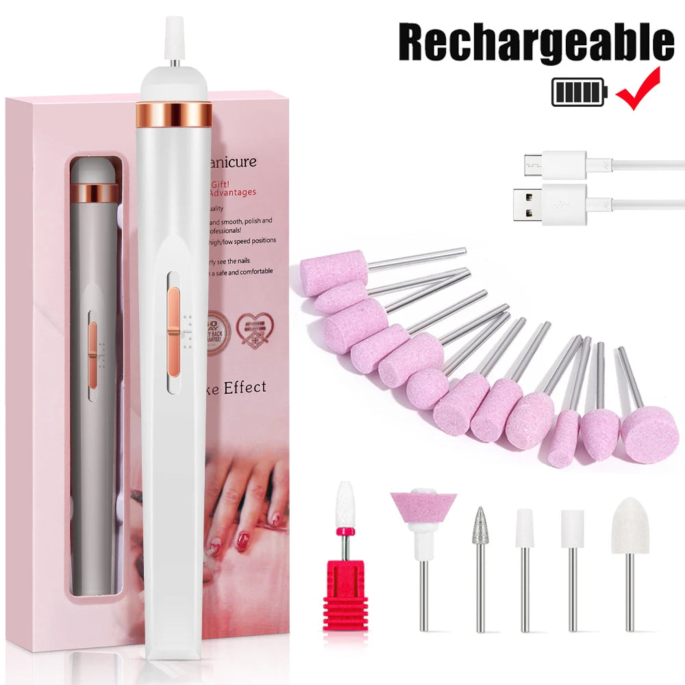 LULAA Electric Nail Drill Kit Rechargeable Cordless Manicure Kit Portable Nail Grinding Polisher for Trim Nails Exfoliating