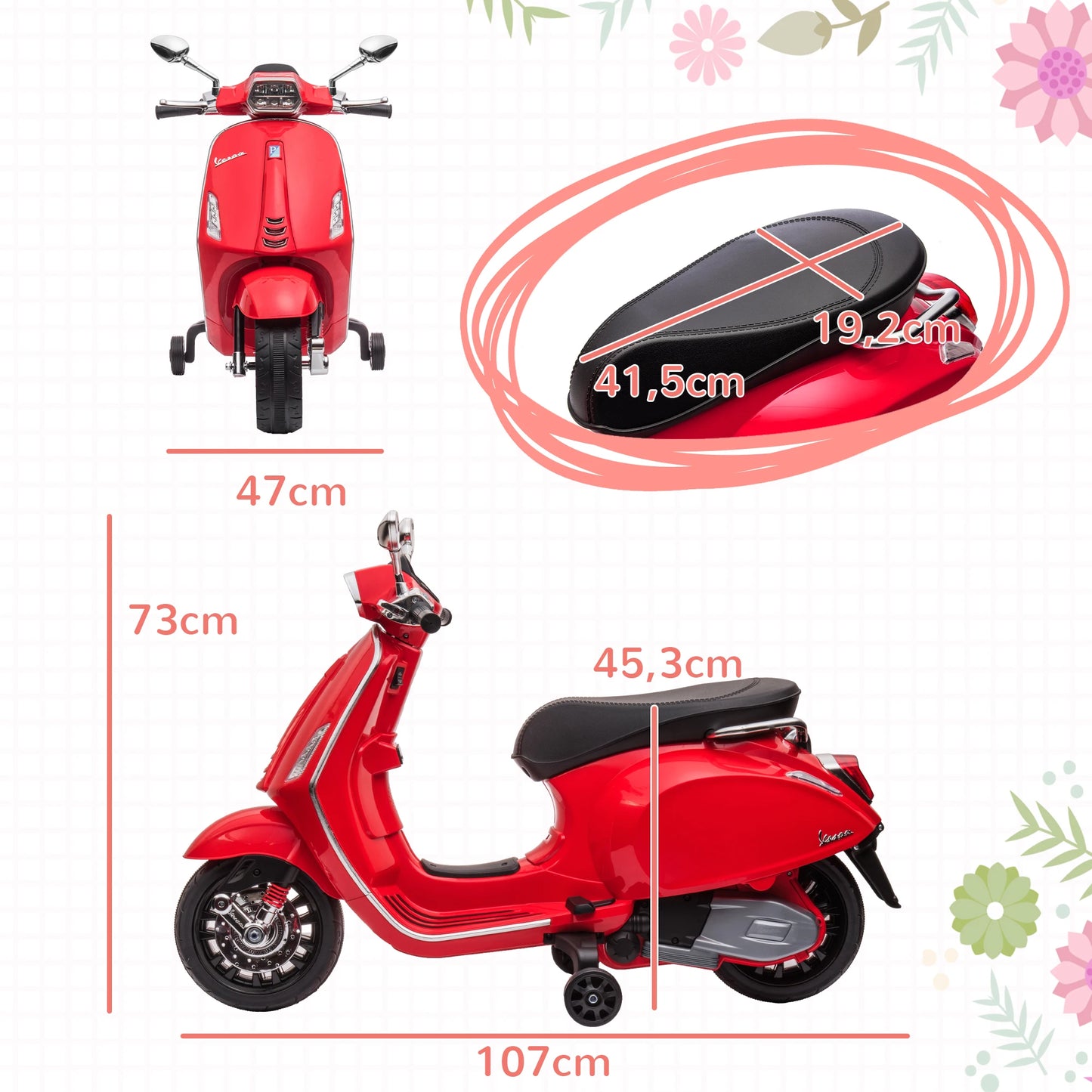 Aiyaplay Electric Motorcycle for Children +3 Years with Red Vespa License