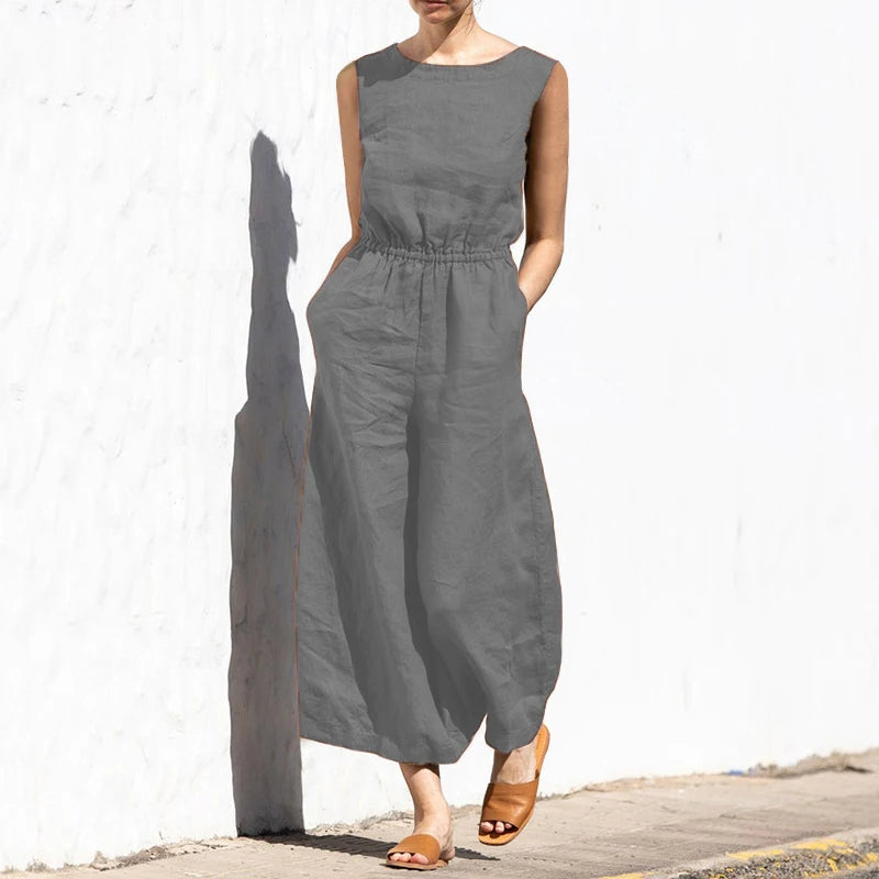 New Summer plus Size  Color High Waist Svel Long Pants Women's Faion Casual Loose Sle One-Piece Suit