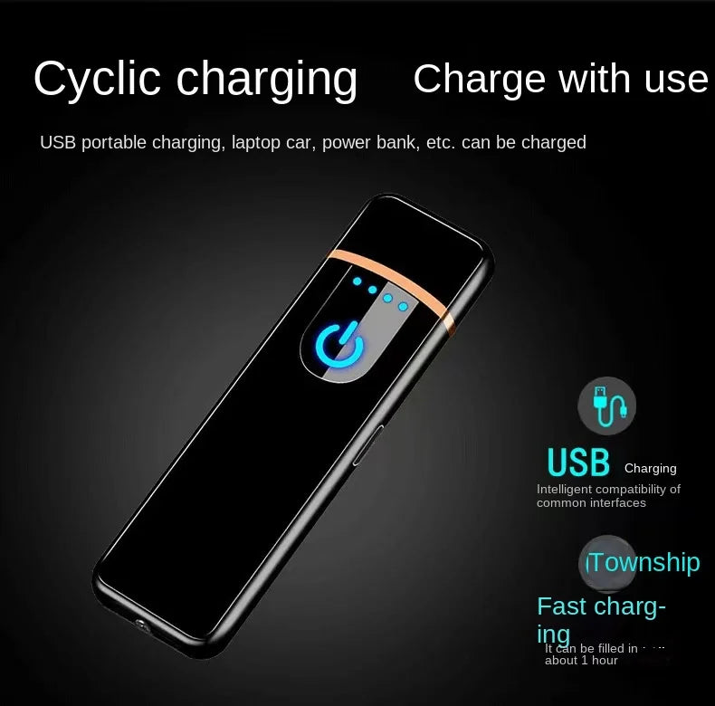 Slim USB Electric Lighter Rechargeable Touch Windproof Cigarette Accessories Electric Lighter Portable Cigarette Lighter