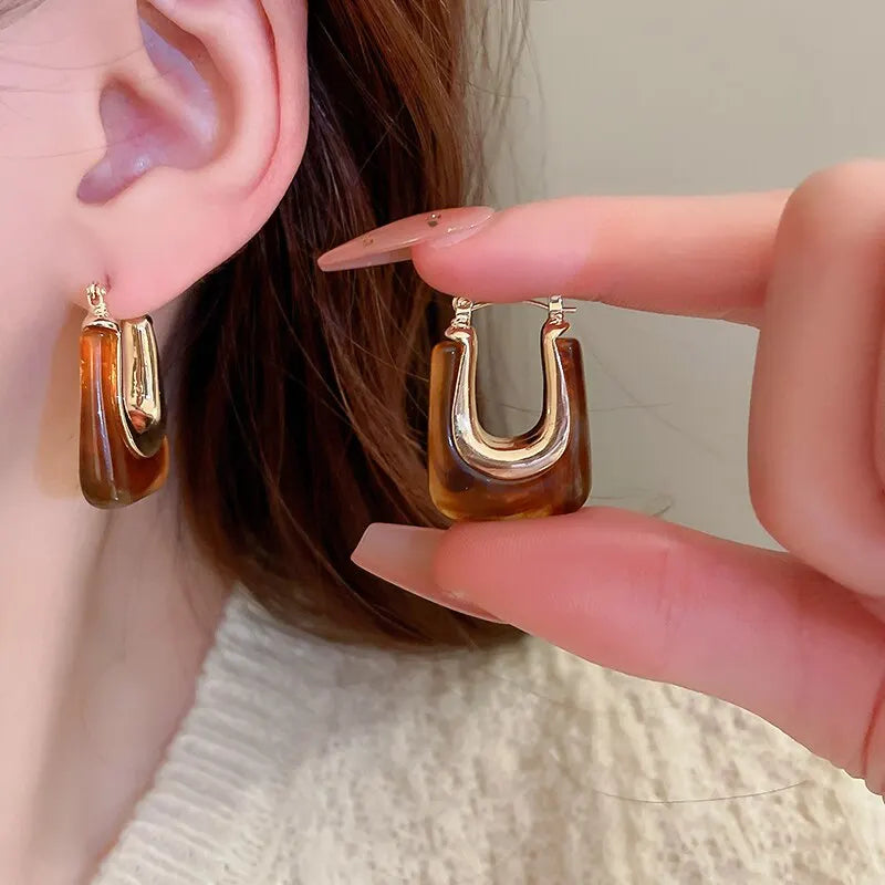 Green Pink Transparent Resin Earrings For Women Girls Geometric Irregular Stud Earrings 2023 New Trendy Ear Jewelry for Party B