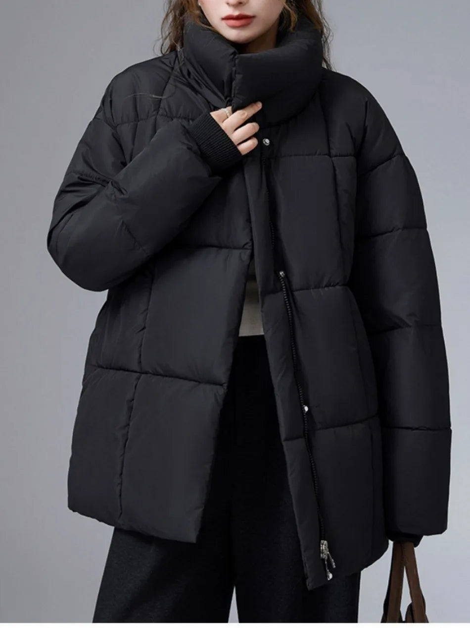 Women Winter New Cotton-padded Clothes Stand-up Collar Belt Thin Loose Versatile Jacket Fashion Version Cotton-padded Clothes