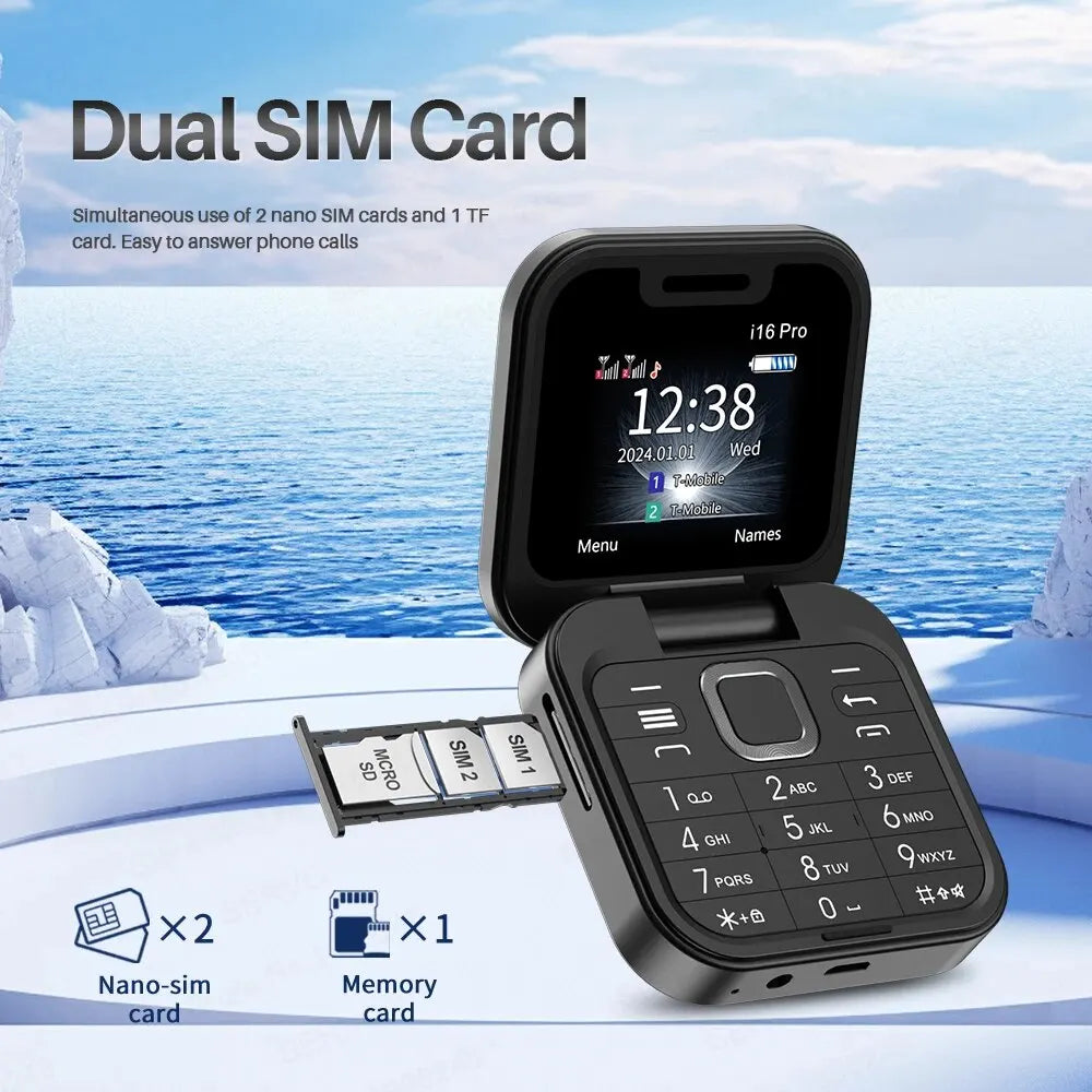 SERVO i16 Pro Mini Flip Mobile Phone Dual SIM Card Speed Dial Magic Voice Blacklist FM Radio 2G GSM Cute Foldable Cellular Phone