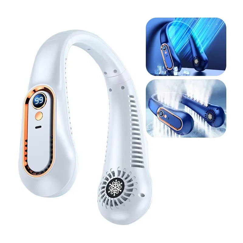 Hanging Neck Fan Digital Display Power Bladeless Neckband Fan Portable Mini Air Cooler USB Rechargeable Electric Fans
