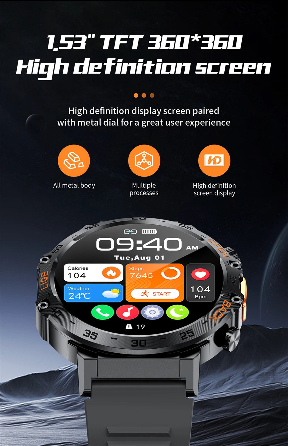 LIGE 2025 Smart Watch Men Sport Watches LED Flashlight 360*360 Ultra HD Screen Waterproof Fitness Bluetooth Call Men Smartwatch