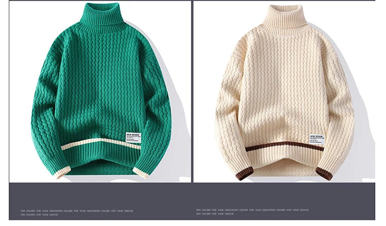 2024 Autumn Men's wool pullovers Men's Solid color high collar Sweater  mens thicken Warm Men Knitted Sweater full size M-4XL