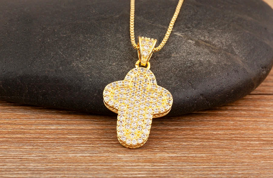 Nidin New Trendy Personality Design Cross Pendant Necklace For Women Men Shiny Crystal Zircon Charm Jewelry Daily Party Gifts