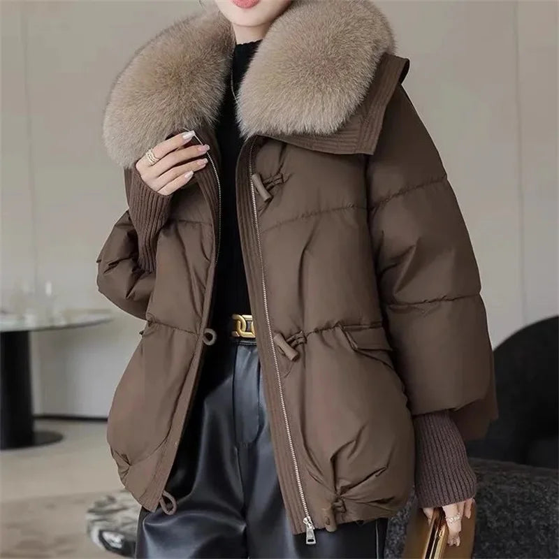 2024 Winter New Short Down Cotton Jacket Women Korean Loose Cotton Jacket Women, Oversized Wool Collar, Thickened Cotton Coat