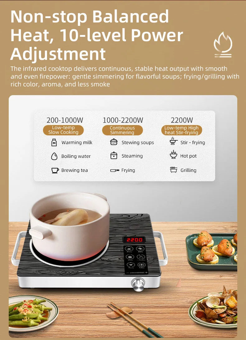 2200W Electric Ceramic Stove Cooktop Tea Maker Electric Hot Plate Heater Stove Heating Furnace Tea Stove Home Water Boiler 220V