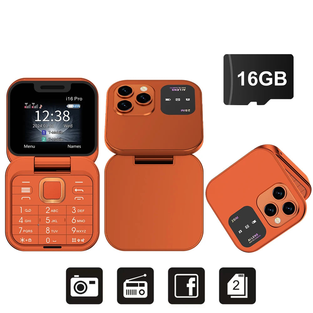 SERVO i16 Pro Mini Flip Mobile Phone Dual SIM Card Speed Dial Magic Voice Blacklist FM Radio 2G GSM Cute Foldable Cellular Phone