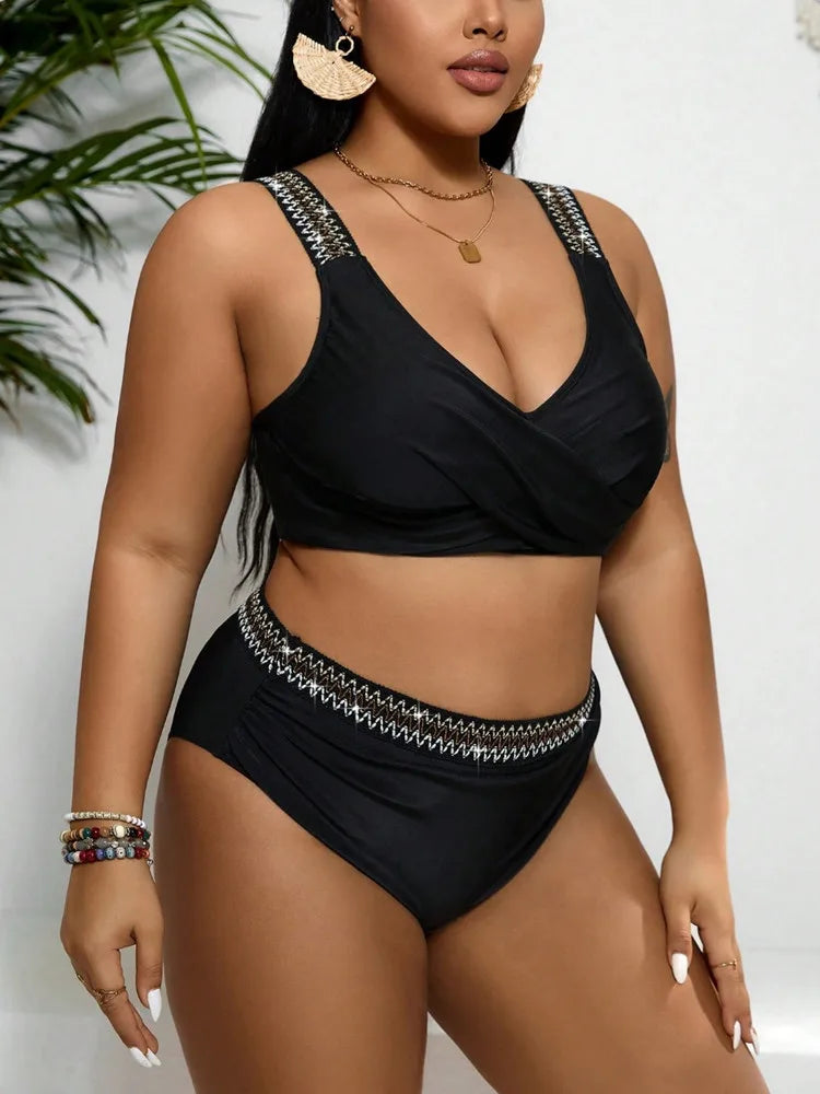 Plus Size Swimwear Women 2024 Bikini Set Two-Piece Woman Swimsuit Push Up Big Size Swimming Suit Beach Wear Bath Suits Monokini