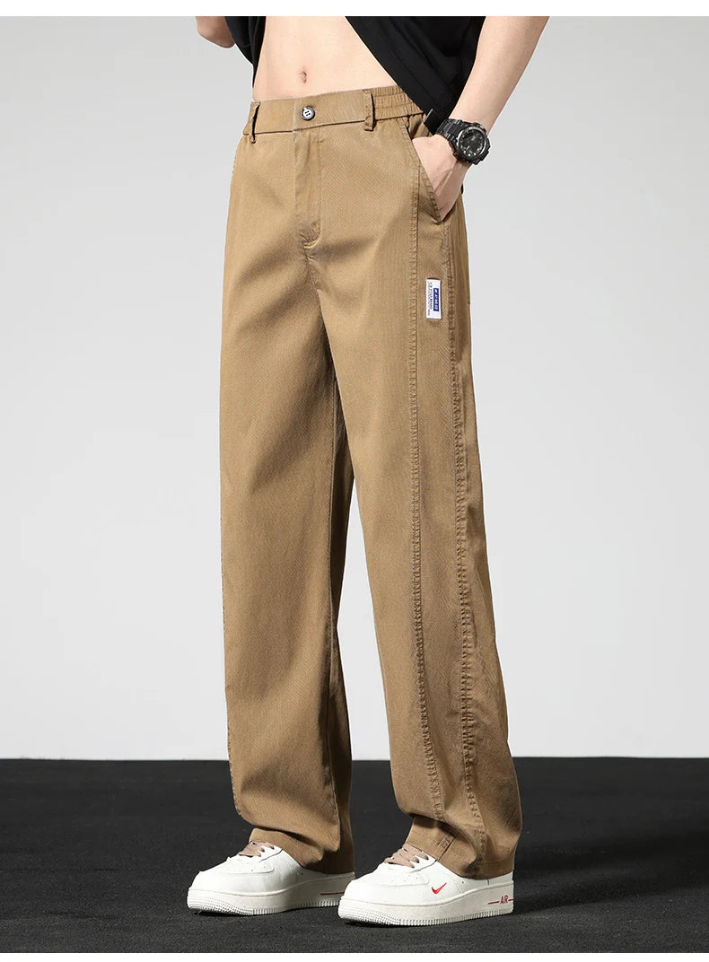 Summer Thin Casual Pants Men's Straight Wide Pants Brand Clothing Lyocell Stretch Loose Trousers Korean Trendy Man Clothing
