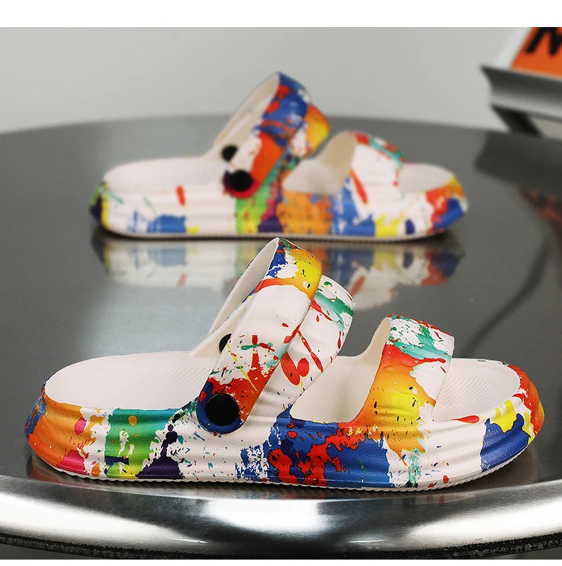 2024 New Thick-soled EVA Cave Shoes Women's Summer Wear Non-slip Beach Soft-soled Semi-Slippers Fashion Printed Sandals