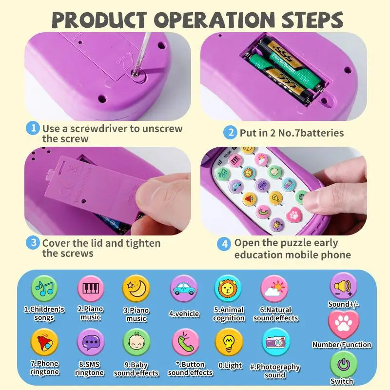 Interactive Early Education Toy: Cartoon Simulation Flip Phone with Music and Sound; Ideal for Children's Day Gifting