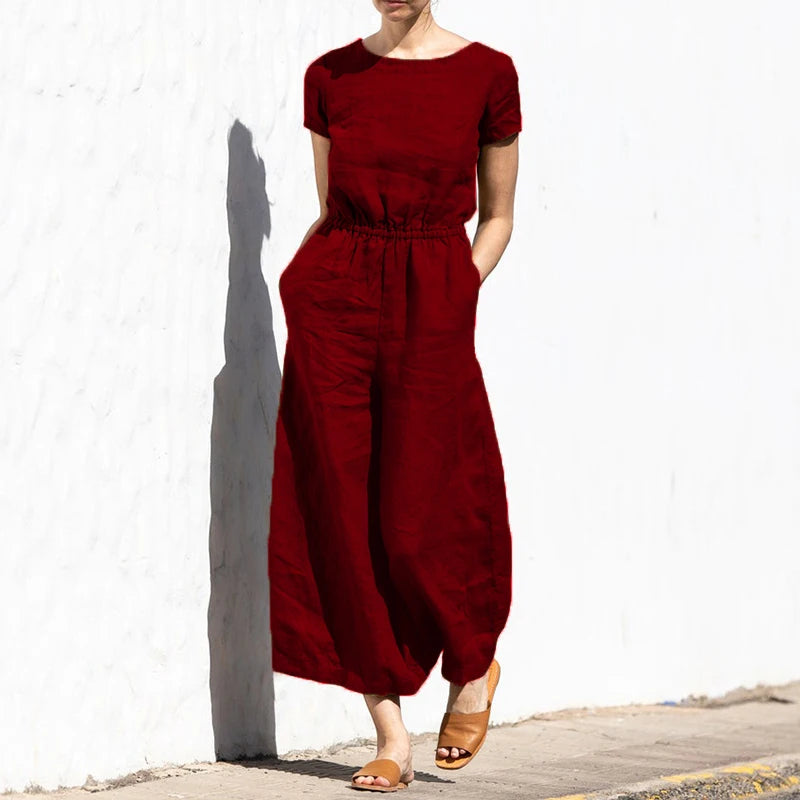 New Summer plus Size  Color High Waist Svel Long Pants Women's Faion Casual Loose Sle One-Piece Suit