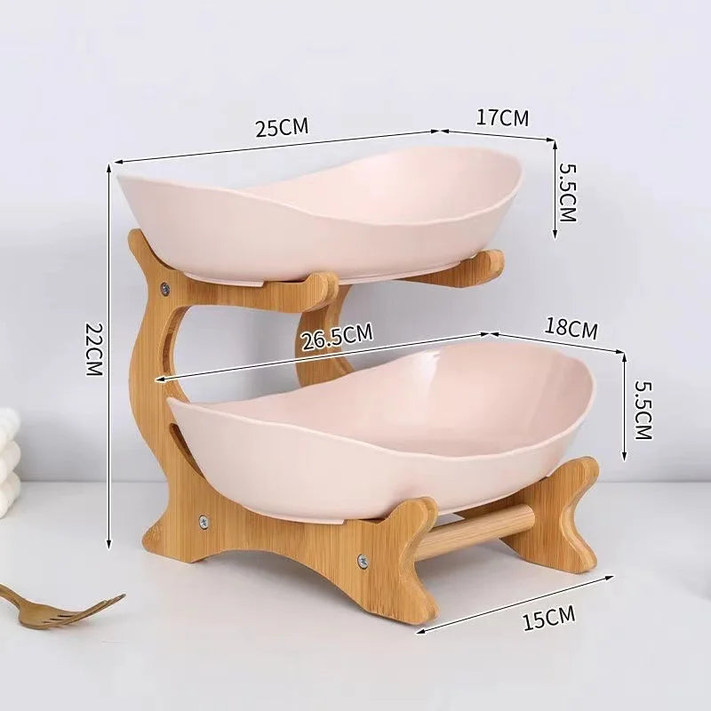 Partitioned Wooden Serving Tray, Natural Bamboo Snack & Fruit Platter for Kitchen Table, Perfect for Party, Family, Housewarming