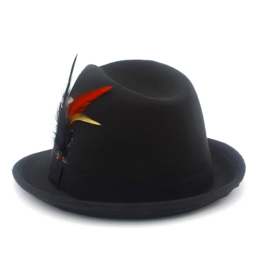 European and American Style Woolen   Women's Autumn and Winter Fashion Feather Show Hats Men's Jazz Hats