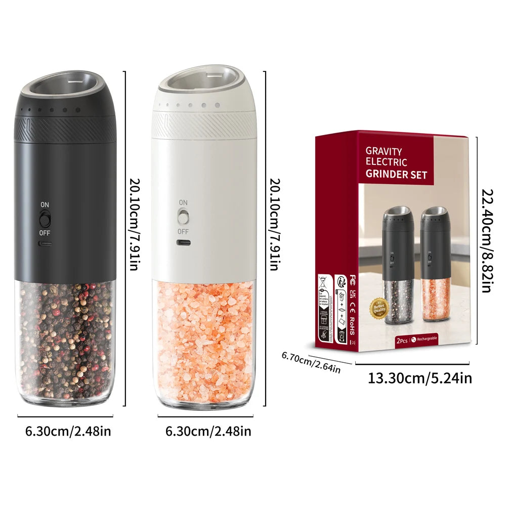 1/2PCS Electric Salt And Pepper Grinder with LED Light Gravity Sensing Adjustable Spice Mills Cordless Automatic Kitchen Gadget