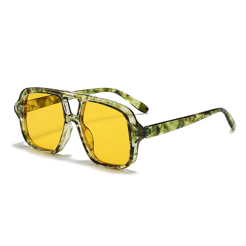 SO&EI Ins Popular Fashion Double Bridges Square Men Sunglasses Vintage Punk Yellow Blue Shades UV400 Men Trending Sun Glasses