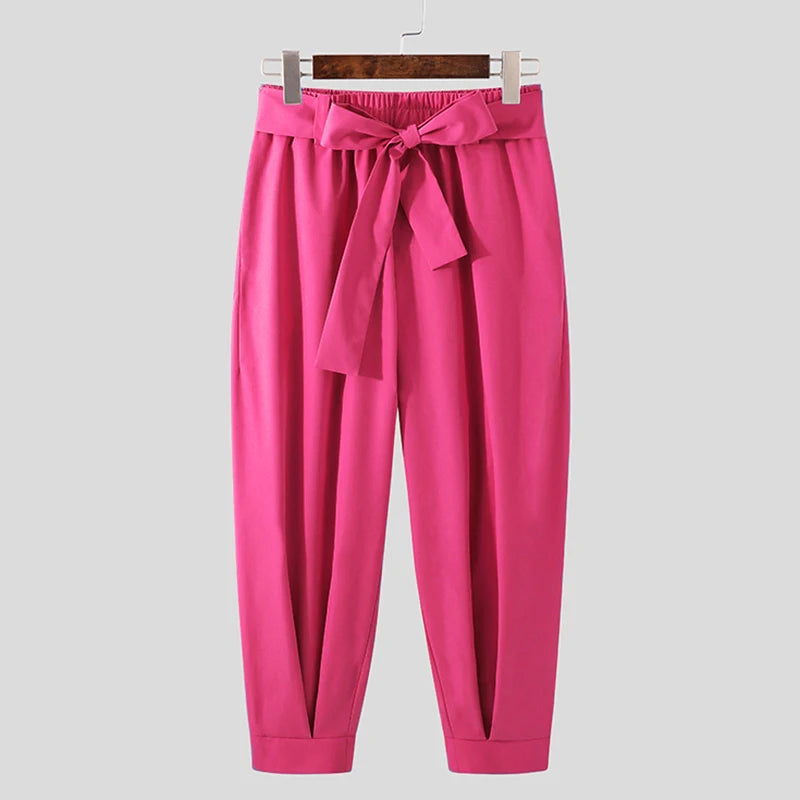 Spring Men Belt Baggy Pants Casual Streetwear Premium Quality Solid Color Oversized Joggers Fashion Harem Pants 2026 New S-3XL