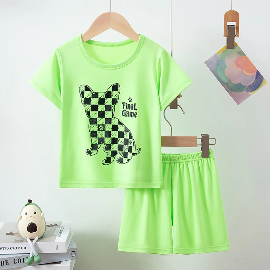 8/2 Pcs Children's Summer Cute Printing Suit Boy Casual Fashion Pocket Bear Short Sleeve Girl Sweet And Cute Joker Comfort Short
