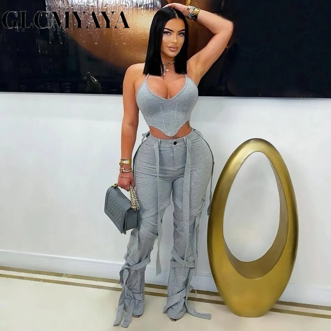 CM.YAYA Active Women High Waist Straight Mult Ribbon Long Pants 2025 Fall Casual Cargo Sweatpants Streetwear Classic Trousers