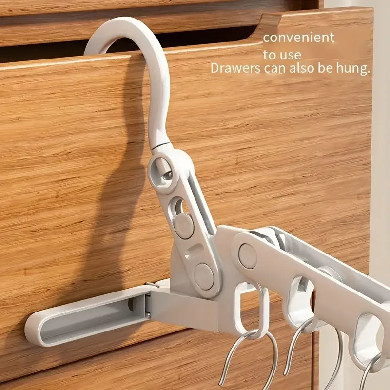 Foldable 5-Hole Clothes Hanger - Ergonomic Hooks, Space-Saving Durable Plastic for Travel, Hotels, Dorms, Multihook & Compact