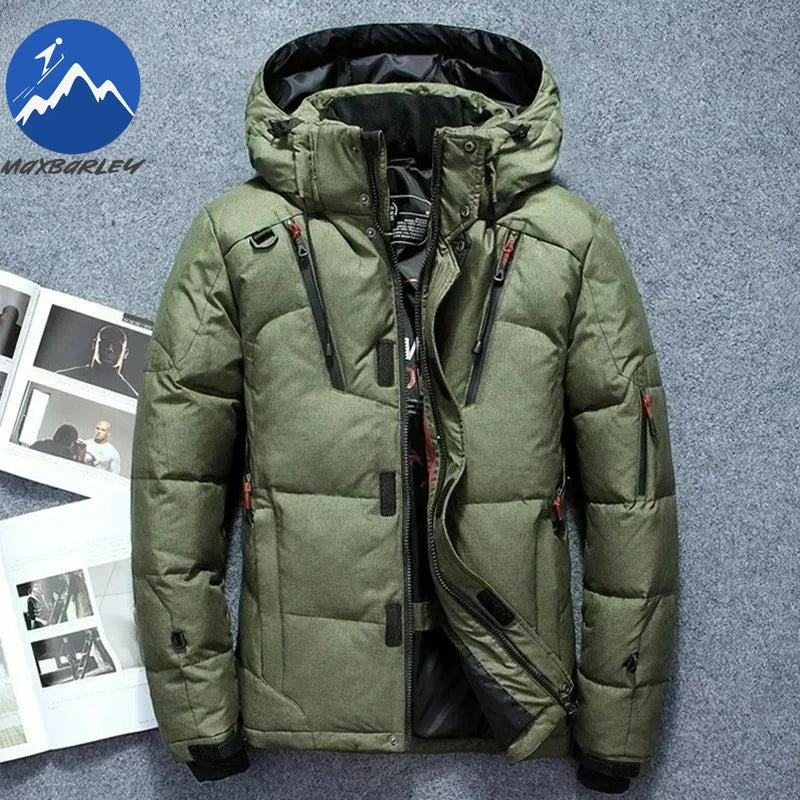 Winter Thickened Men Down Jacket Climbing Hunting Hooded Warm White Duck Down Coat Man Casual Lightweight Puffer Jacket Ski Snow